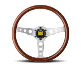 Momo 350mm Magoany Wood Indy Steering Wheel with Silver Spokes