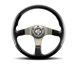 Momo Tuner Steering Wheel 350mm Black Leather/Red Stitch/Black Spokes