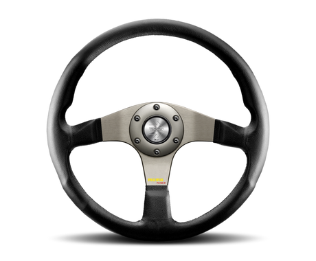 Momo Tuner Steering Wheel 350mm Black Leather/Red Stitch/Black Spokes