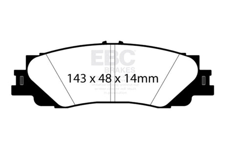 EBC Bluestuff rear brake pad technical dimensions
