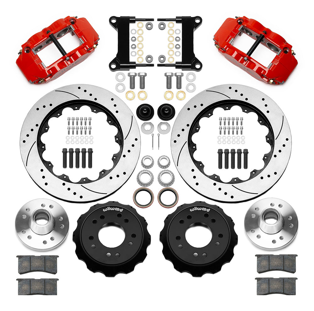 Wilwood Forged Narrow Superlite 6R 14-inch red six-piston front brake kit with slotted rotor for Chevy C10 1963-1987, Parts and Components Image