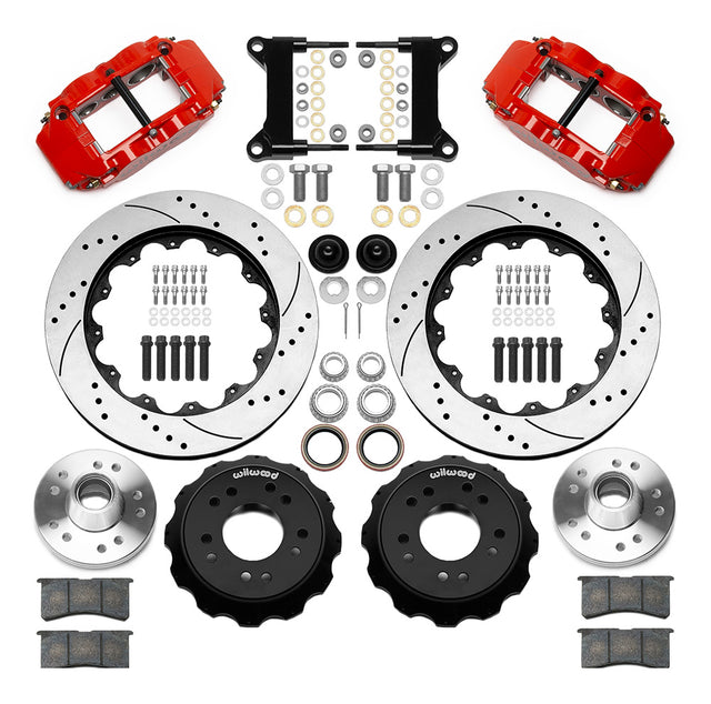 Wilwood Forged Narrow Superlite 6R 14-inch red six-piston front brake kit with slotted rotor for Chevy C10 1963-1987, Parts and Components Image