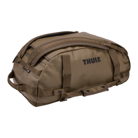 Deep Khaki Thule Chasm 40L travel duffel bag with backpack straps