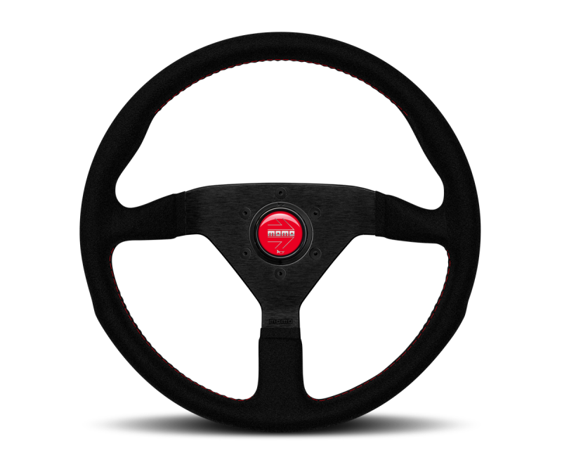 Momo Montecarlo Alcantara Steering Wheel 350mm Black/Red Stitch/Black Spokes