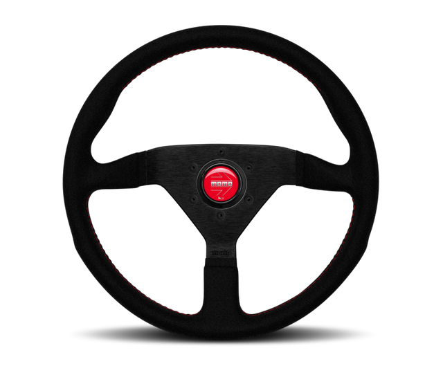 Momo Montecarlo Alcantara Steering Wheel 350mm Black/Red Stitch/Black Spokes