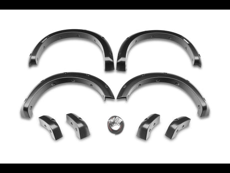 Husky matte-black Pocket Style fender flares for 2005–2011 Toyota Tacoma with 5-foot bed - hardware and components view