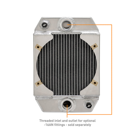 Mishimoto aluminum drag radiator showing threads compatible to -16 ORB