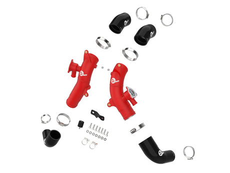Red aFe BladeRunner 2.5-inch aluminum hot-side charge pipe for 2023–2026 Toyota Sequoia hybrid - Compnents break down