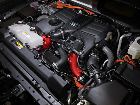 Red aFe BladeRunner 2.5-inch aluminum hot-side charge pipe for 2023–2026 Toyota Sequoia hybrid - Installed View
