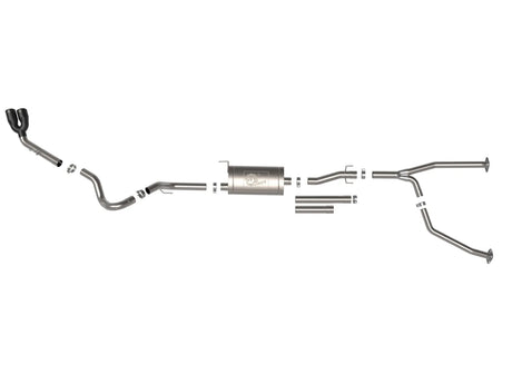 aFe Vulcan 304 stainless-steel cat-back exhaust with dual black tips for 2022–2026 Toyota Tundra - disassembled view
