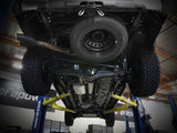 aFe Vulcan 304 stainless-steel cat-back exhaust with dual black tips for 2022–2026 Toyota Tundra - undercarriage view