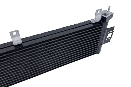 Close-up view of CSF BMW B58 oil cooler mounting tabs and precision welded brackets for G2X and G42 chassis fitment