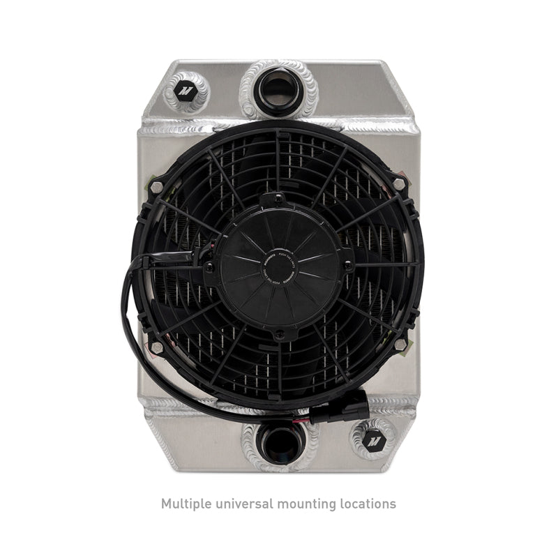 Mishimoto universal drag race aluminum radiator natural finish Assembled view
