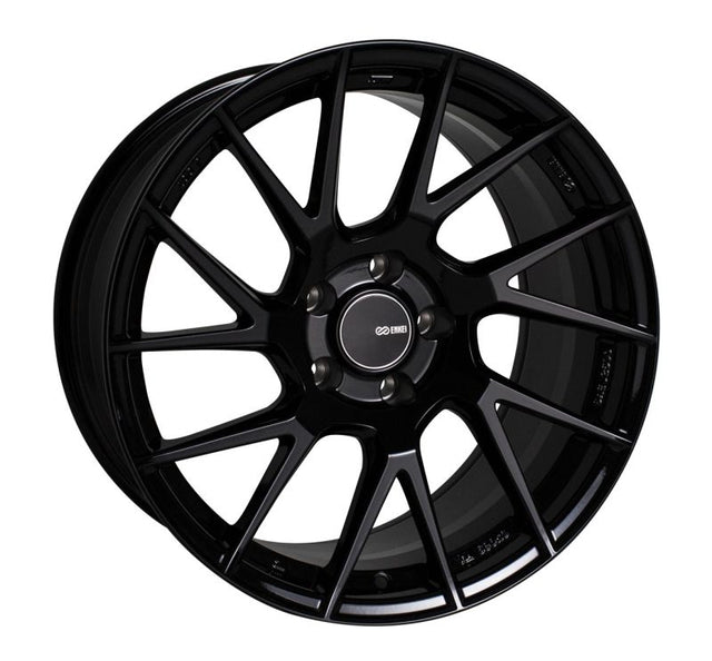 Gloss black Enkei TM-7 18x8.5 wheel with seven split spokes