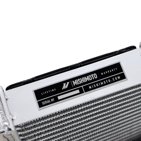 Mishimoto Logo on MMRAD-F80-15A aluminum auxiliary radiator end tank for S55 BMW M3 M4 