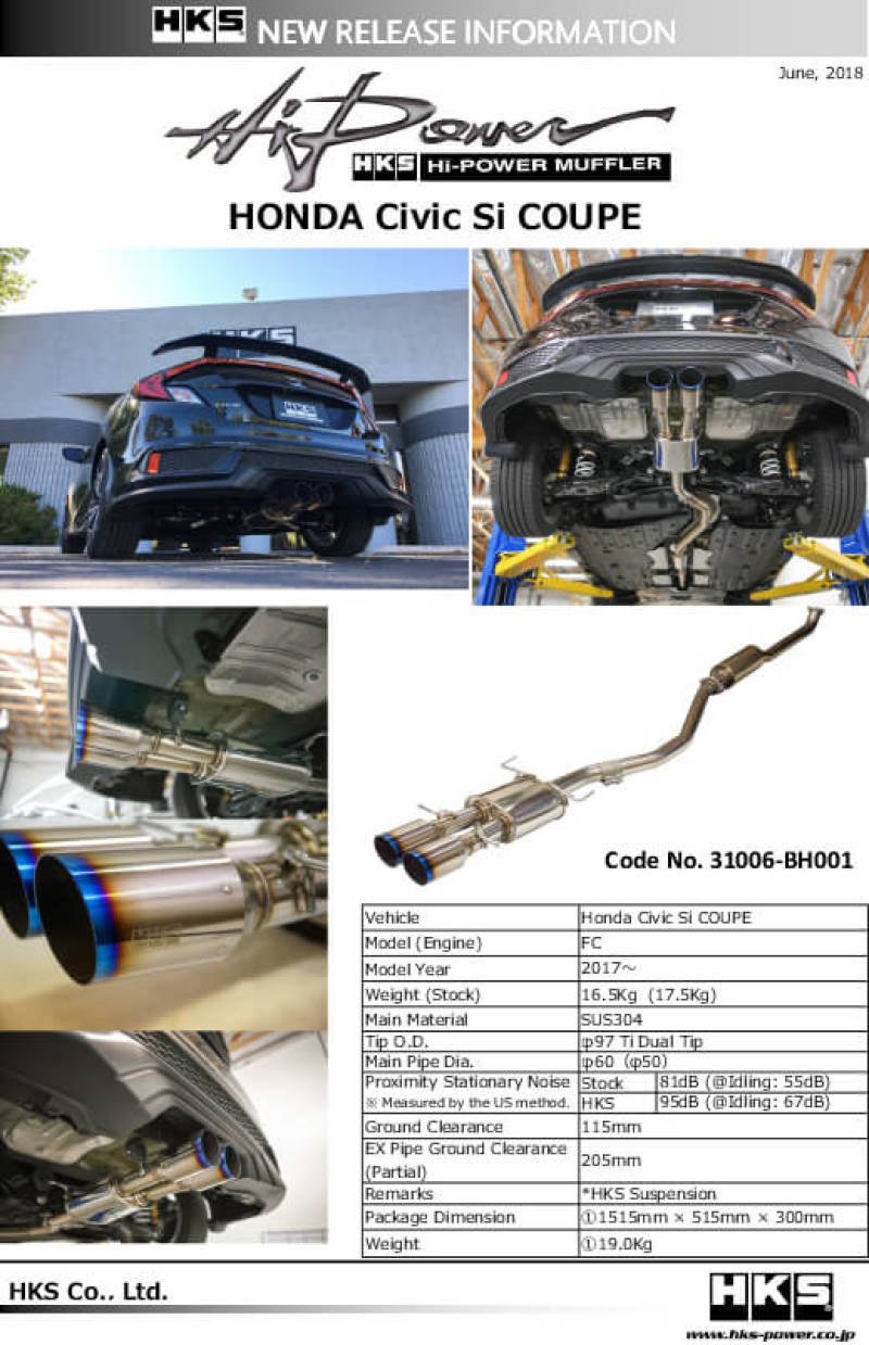 HKS Hi-Power Muffler for Civic SI Coupe (FC3) | 31006-BH001