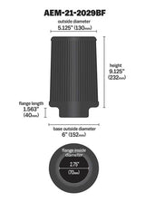 AEM Dryflow Conical Air Filter 2.75in Flange ID / 6in Base OD / 5.125in Top OD / 9.125in Height
