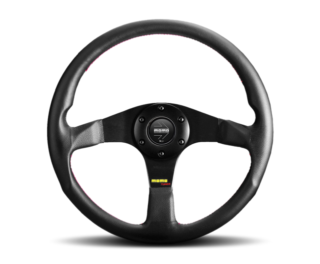 Momo Tuner Steering Wheel 320mm Black Leather/Red Stitch/Black Spokes