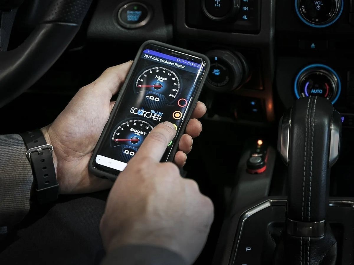 aFe SCORCHER BLUE Bluetooth power module for Toyota Tundra and Sequoia i-FORCE MAX hybrid - mobile app