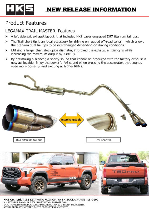 HKS LEGAMAX TRAIL MASTER 2022TUNDRA CATBACK | 31021-BT001