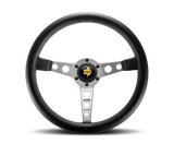 Momo Prototipo Steering Wheel 350mm Black Leather/Wht Stitch/Brshd Spokes
