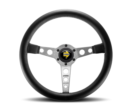 Momo Prototipo Steering Wheel 350mm Black Leather/Wht Stitch/Brshd Spokes