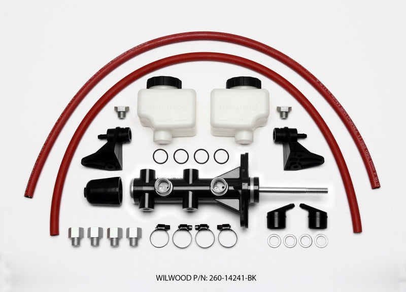 Wilwood 260-14241-BK remote tandem master cylinder with pushrod 7/8-inch bore hardware and accessories