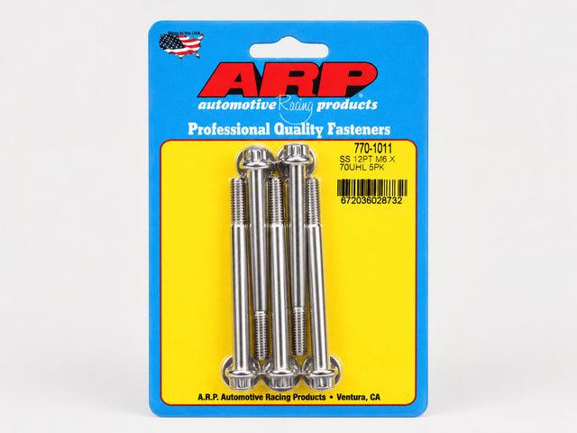 ARP 770-1011 M6 x 1.00 x 70mm stainless 12-point bolts 5 pack
