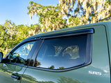 AVS dark-smoke outside-mount Ventvisor window deflectors for 2022–2026 Toyota Tundra CrewMax - Rear Angle View