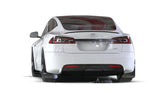 Black Rally Armor UR mud flaps with white logos for 2021–2026 Tesla Model S and Model S Plaid - Installed View