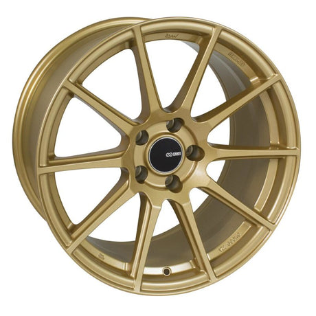 Gold Enkei TS-10 18x8 ten-spoke wheel with 5x100 bolt pattern