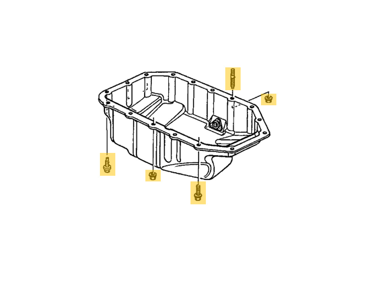 Honda K-Series hardware kit for steel oil pan set up - bolts studs and nuts mounting location diagram