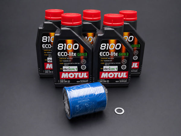 Motul 0W-20 5L Oil Change Kit with Honda Filter – Civic Type R, Accord 2.0T, Pilot, Odyssey, Ridgeline