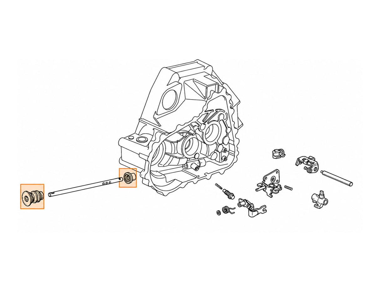 B-Series manual transmission diagram showing shift rod boot and shift rod oil seal locations