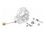 B-Series manual transmission diagram showing shift rod boot and shift rod oil seal locations