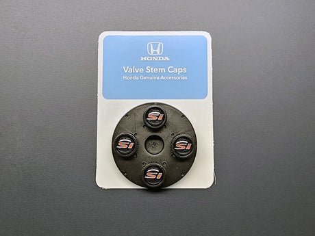 OEM Honda Civic Si valve stem caps 08W48-PL4-100B on retail card – set of 4