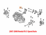 Diagram showing Genuine OEM Honda 90163-SZ3-000 10x45 flange bolt location for 2007-2008 Honda Fit 5-speed automatic engine/transmission mount application