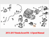 Diagram showing Genuine OEM Honda 90163-SZ3-000 10x45 flange bolt location for 2013-2017 Honda Accord V6 6-speed manual engine/transmission mount application