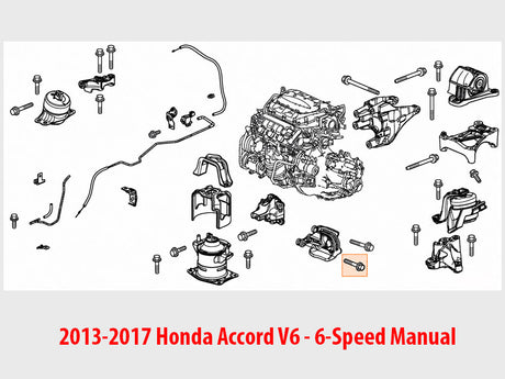 Diagram showing Genuine OEM Honda 90163-SZ3-000 10x45 flange bolt location for 2013-2017 Honda Accord V6 6-speed manual engine/transmission mount application