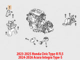 Diagram showing Genuine OEM Honda Acura 90163-SZ3-000 10x45 flange bolt location for 2023-2025 Civic Type R FL5 and 2024-2026 Integra Type S engine mount application