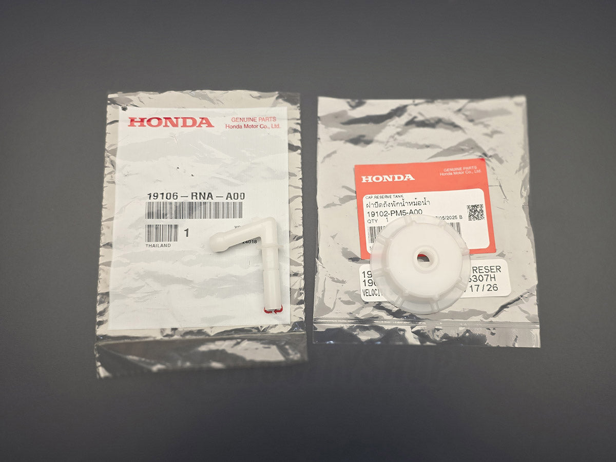 Genuine Honda 19102-PM5-A00 cap with 19106-RNA-A00 elbow connector