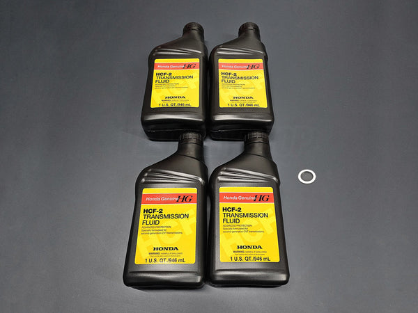 OEM Honda HCF-2 CVT Transmission Fluid – 4 Quart Service Kit w/ Drain Bolt Washer (08200-HCF2)