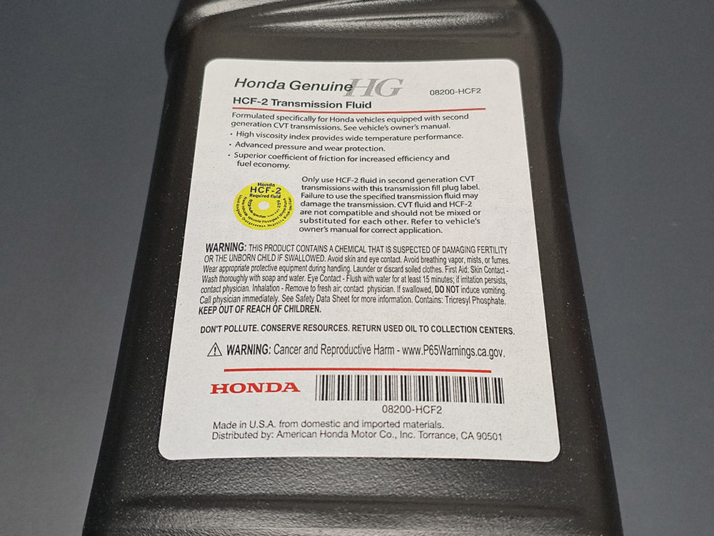 onda HCF-2 CVT fluid back product label and warnings