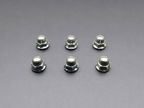 OEM Honda K-Series valve cover acorn nuts laid out as 6 piece replacement set