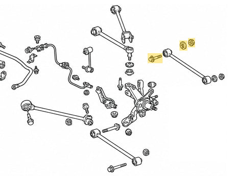Rear suspension diagram showing rear lower arm alignment cam bolt washer and nut locations for Accord TSX
