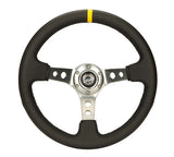 NRG Reinforced Steering Wheel (350mm / 3in. Deep) Black Leather w/Gunmetal Cutout Spoke & Yellow CM