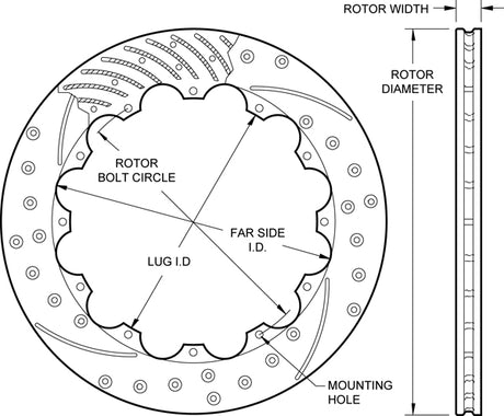 Wilwood 160-14636-BK SRP drilled slotted brake rotor diagram