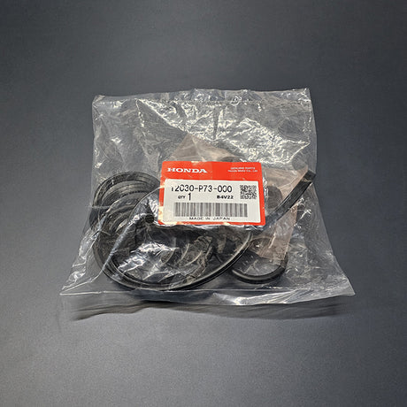 Valve cover gasket, spark-plug tube seals and eight grommeted washers laid out for 97-01 Integra Type R