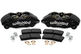 Black Wilwood Forged DPHA four-piston front calipers, BP-10 pads and hardware for Honda and Acura 262mm brakes