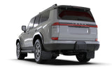 Rear-right view of Grey Lexus GX 550 Luxury equipped with Rally Armor UR Mud Flaps – shows full coverage and black finish with silver logo.